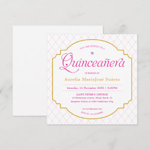 Elegant Modern Pink Gold Quinceañera Invitation