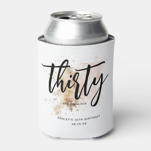 Elegant Modern Pink & Gold Thirty 30th Birthday Can Cooler (Can Front)