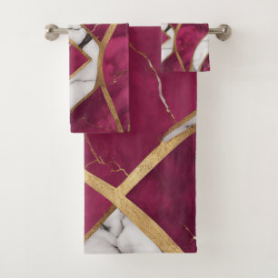 Elegant Modern Pink, Gold, White Marble Luxury Bath Towel Set