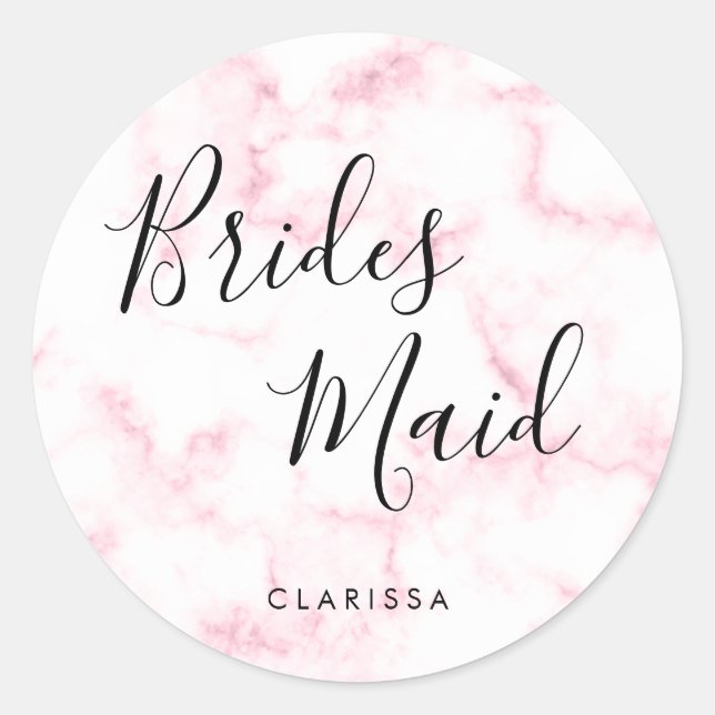 Elegant & modern pink marble bridesmaid classic round sticker (Front)