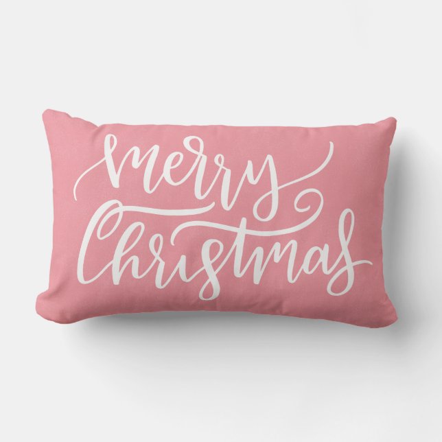 Elegant Modern Pink Merry Christmas Calligraphy Lumbar Pillow (Front)