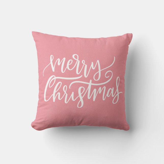 Elegant Modern Pink Merry Christmas Calligraphy Throw Pillow (Front)