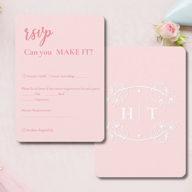 Elegant Modern Pink Monogram Crest Wedding RSVP Card (Elegant Modern Pink Monogram Crest Wedding RSVP)