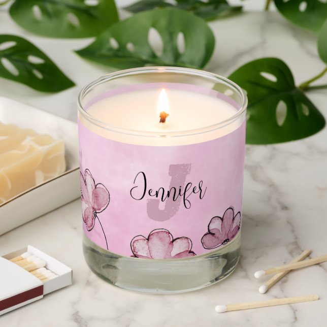 Elegant Modern Pink Monogram Scented Jar Candle (Lit)