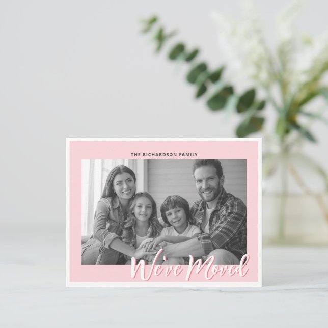 Elegant Modern Pink Moving Announcement Photo Postcard (Standing Front)