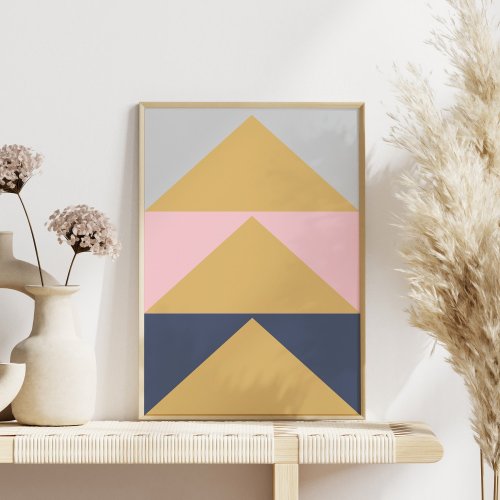 Elegant Modern Pink Navy Blue Gold Shapes Wall Art