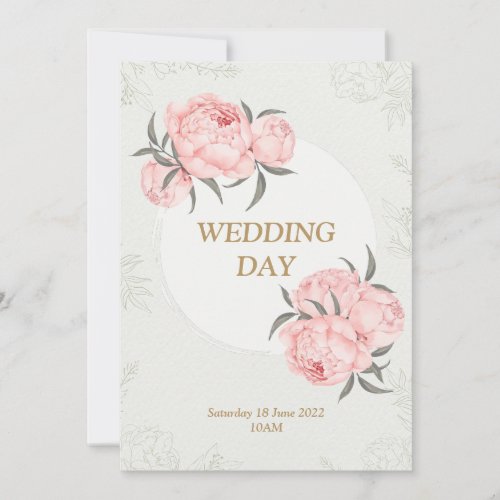 Elegant Modern Pink Peony Floral Wedding  Invitation