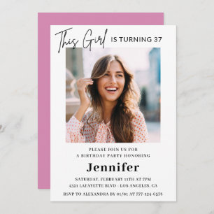 Elegant Modern Pink Photo 37th birthday Invitation