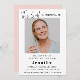 Elegant Modern Pink Photo 48th birthday Invitation