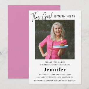 Elegant Modern Pink Photo 74th birthday Invitation