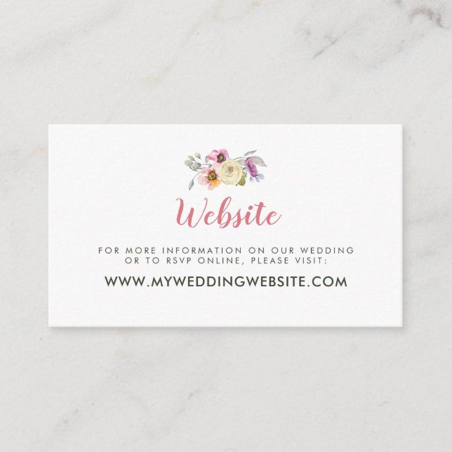 Elegant Modern Pink Purple Floral Wedding Website Enclosure Card (Front)