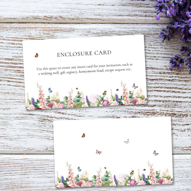 Elegant Modern Pink Purple Flowers & Butterflies  Enclosure Card (Creator Uploaded)