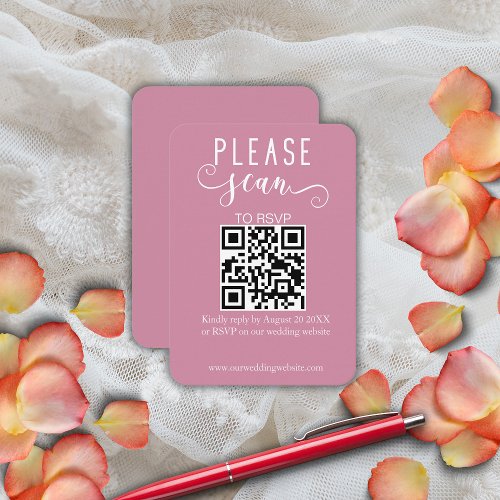 Elegant Modern Pink  QR Code Wedding RSVP Enclosure Card