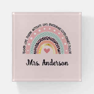 Elegant Modern Pink Rainbow Teacher Monogram Paperweight