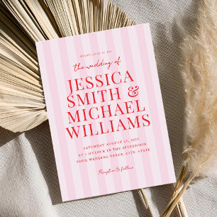 Elegant Modern Pink Red Striped Wedding Invitation