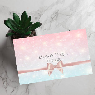 Elegant Modern Pink Ribbon Bow,Glitter Bokeh Business Card