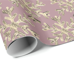 Elegant Modern Pink Rose Gold Christmas Snowflakes Wrapping Paper