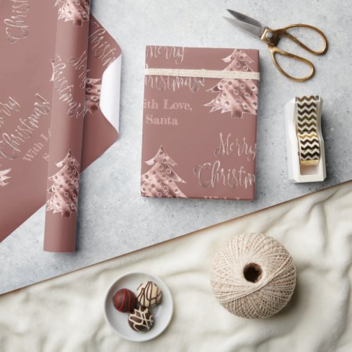 Elegant Modern Pink Rose Gold Christmas Tree Wrapping Paper
