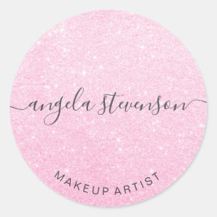 Elegant modern pink rose gold glitter makeup classic round sticker