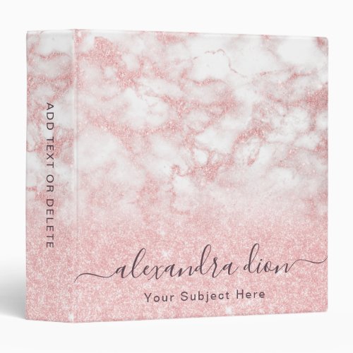 Elegant modern pink rose gold glitter marble 3 ring binder