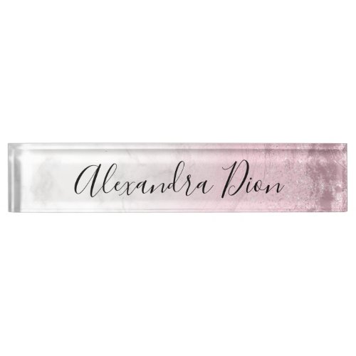 Elegant modern pink rose gold glitter marble desk name plate