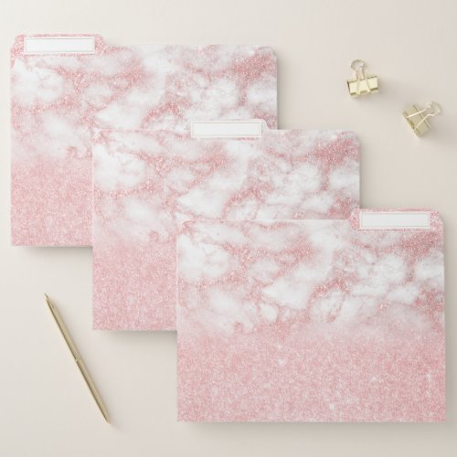 Elegant modern pink rose gold glitter marble file folder