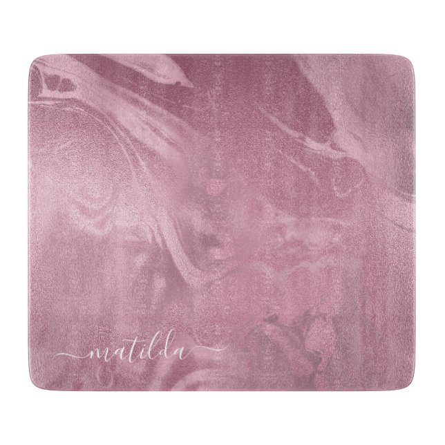 Elegant modern pink rose gold marble look cutting board (Front)
