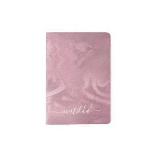 Elegant modern pink rose gold marble look passport holder