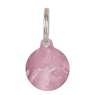 Elegant modern pink rose gold marble look pet ID tag