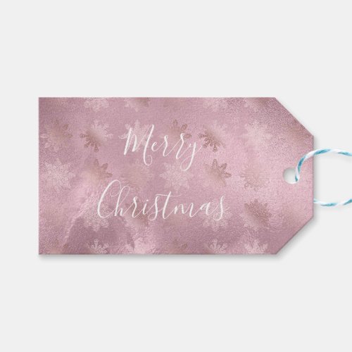 Elegant modern pink rose gold marble snowflakes gift tags