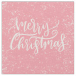 Elegant Modern Pink Snowy Merry Christmas Script Fabric