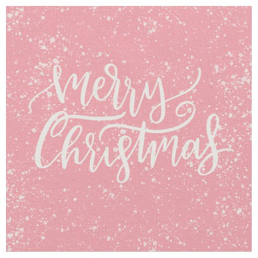 Elegant Modern Pink Snowy Merry Christmas Script Fabric