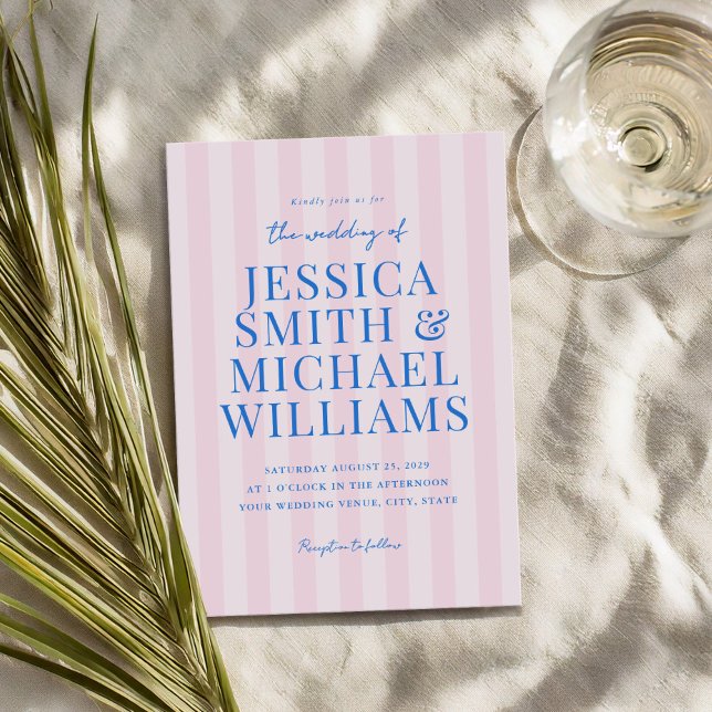 Elegant Modern Pink Striped Wedding Invitation (Creator Uploaded)