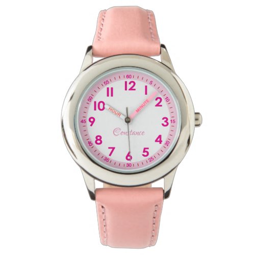 Elegant Modern Pink Stylish Custom Name Kids Watch