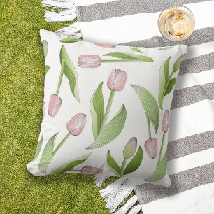 Elegant Modern Pink Tulip Flower Pattern Outdoor Pillow
