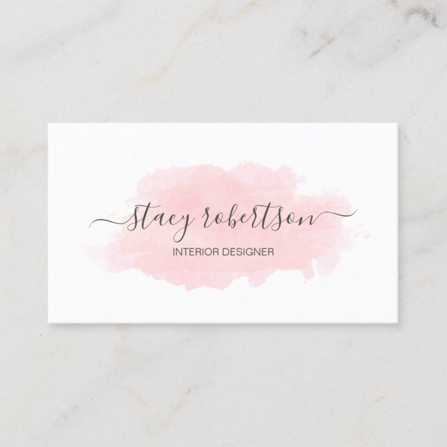 Elegant modern pink watercolor interior designer business card (Front)