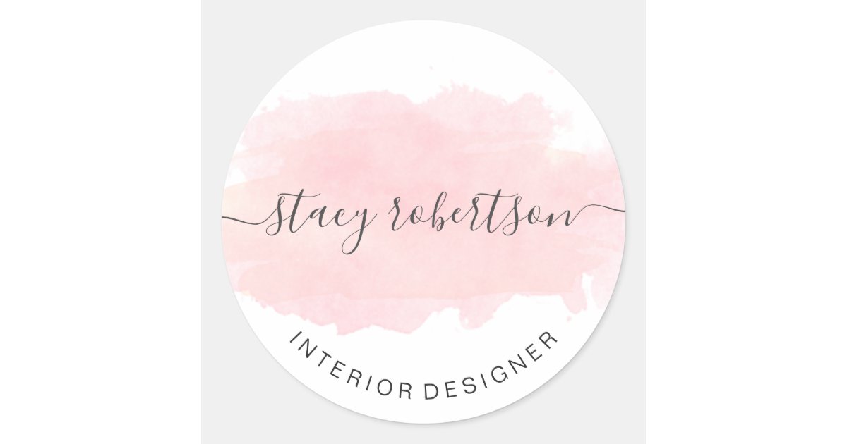 Elegant modern pink watercolor interior designer classic round sticker ...