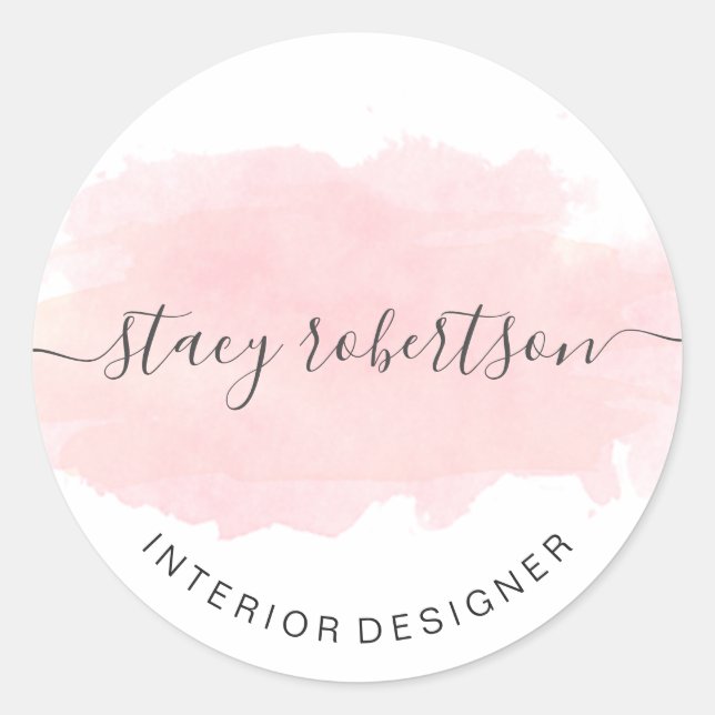 Elegant modern pink watercolor interior designer classic round sticker (Front)