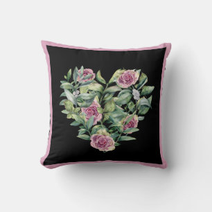 Elegant Modern Pink Watercolor Roses Heart Throw Pillow