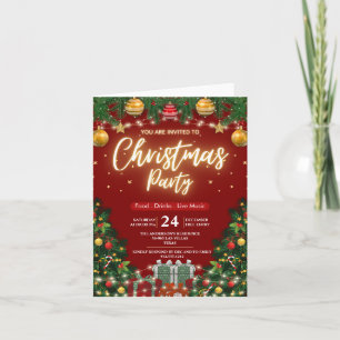 Elegant Modern Plaid Green Christmas Invitation