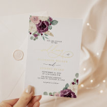 Elegant Modern Plum Gold Botanical Floral Wedding Foil Invitation