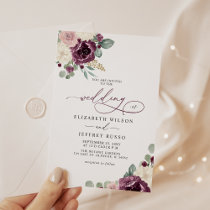 Elegant Modern Plum Gold Botanical Floral Wedding Invitation
