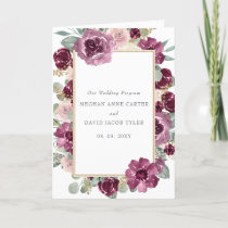 Elegant Modern Plum Gold Botanical Floral Wedding Program