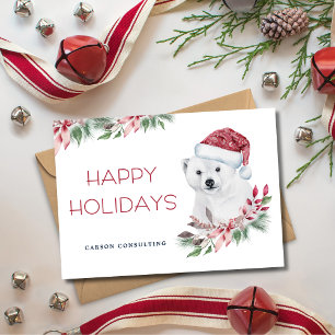 Elegant Modern Polar Bear Happy Holidays Business Holiday Card