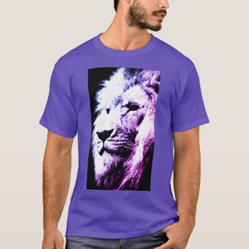 Elegant Modern Pop Art Lion Head Mens Purple T_Shirt