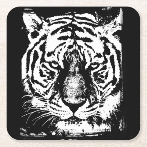 Elegant Modern Pop Art Template Tiger Head Square Paper Coaster