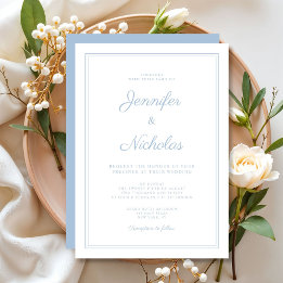 Elegant Modern Powder Blue Script Wedding Invitation