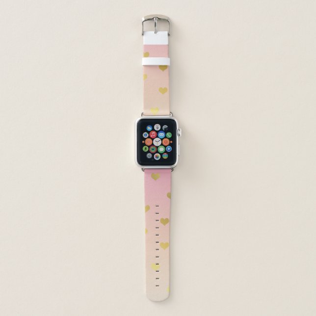 Elegant modern pretty girly gold gradient hearts apple watch band (Front)