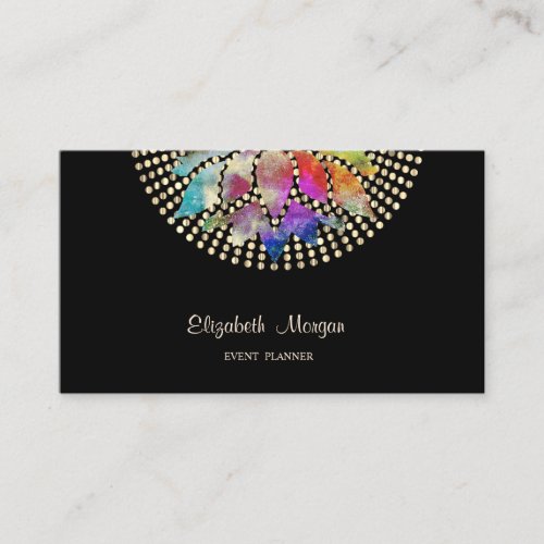 Elegant Modern ProfessionalBlackGold Dots Lotus Business Card