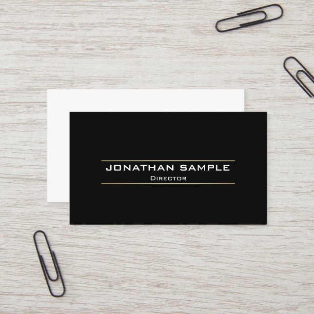 Elegant Modern Professional Black White Gold Plain Business Card (Front/Back In Situ)